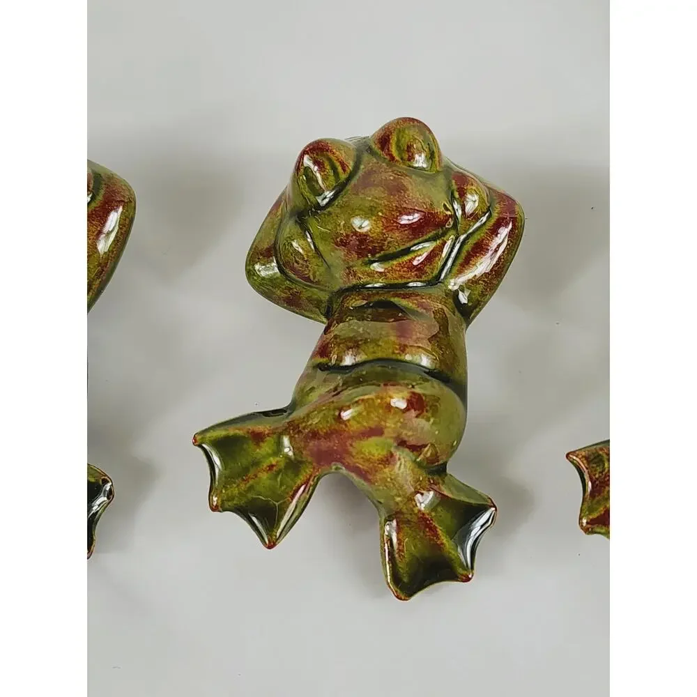 Mini Frog Figurine Relaxed Laying On Back 80's Glazed Ceramic 3